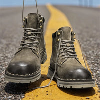 Men's Ankle Height Lace-Up Flat Heel Boots with Bonded Leather Insole and Mesh Lining