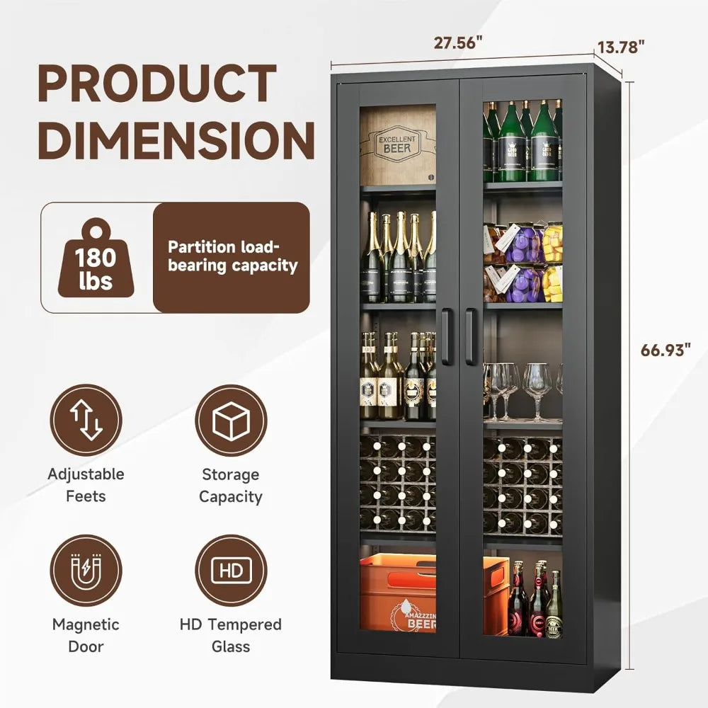 display storage cabinet with glass door, 67 inches curio cabinet with 4 adjustable shelves, hd tempered glass display case for h - Buy online at  Vibe In Cart.