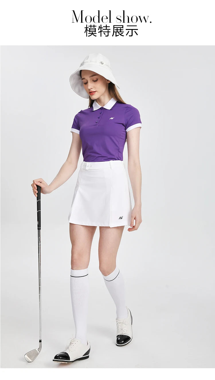 Azureway new golf skort women high-waisted thin skirts sports tennis quick drying skirts with safety shorts ladies golf clothes