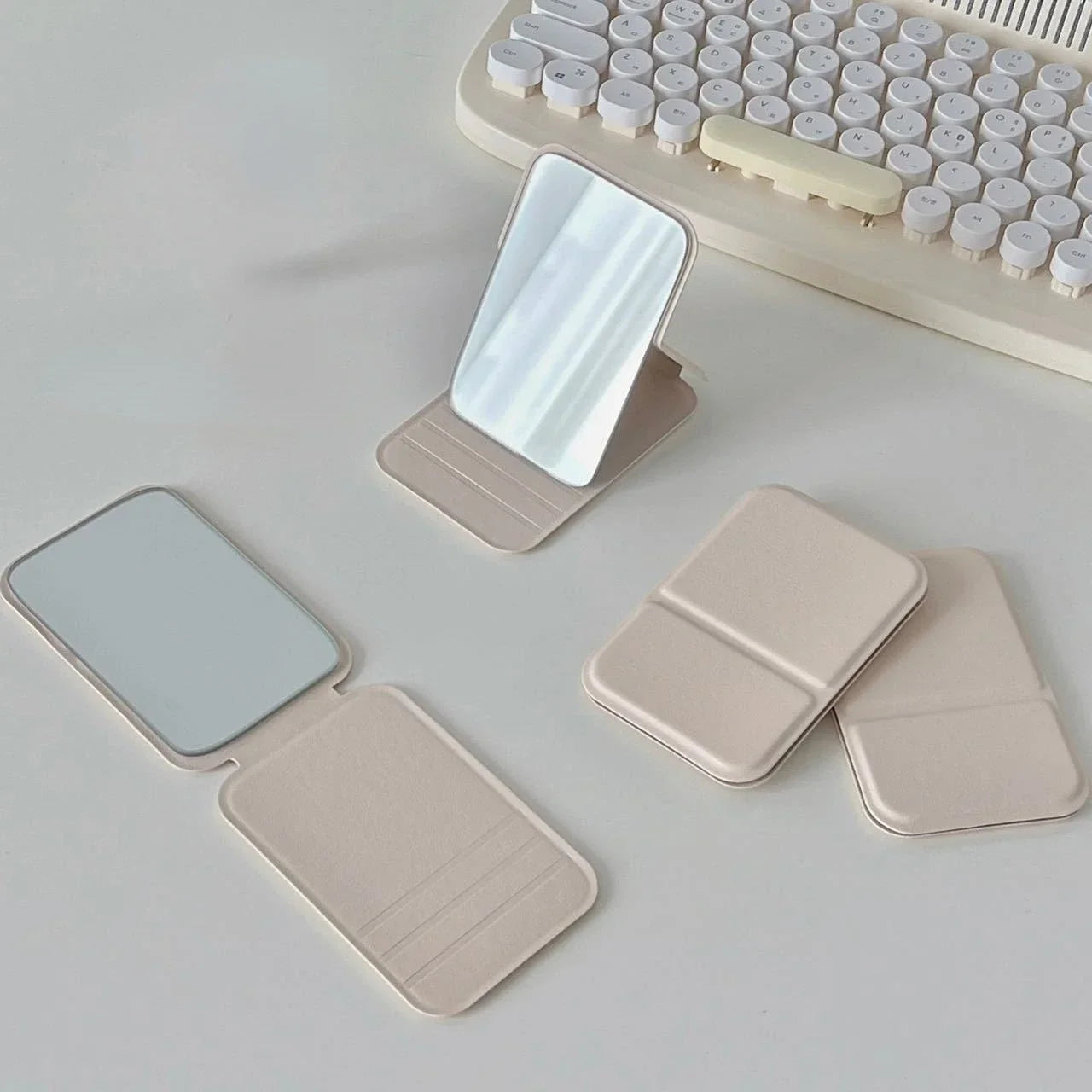 Desktop Makeup Mirror Solid Color PU Leather Simple Portable Handheld Makeup Mirror Foldable Student Compact Cute Pocket Mirror - Buy online at  Vibe In Cart.
