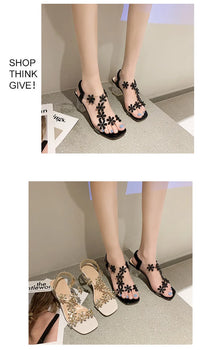 Women;s Sandals Pvc Crystal Flower Shoes for Women Decoration Chunky Heel Sandals Ladies Back Strap Fashion Shoes Female2024 - Buy online at  Vibe In Cart.