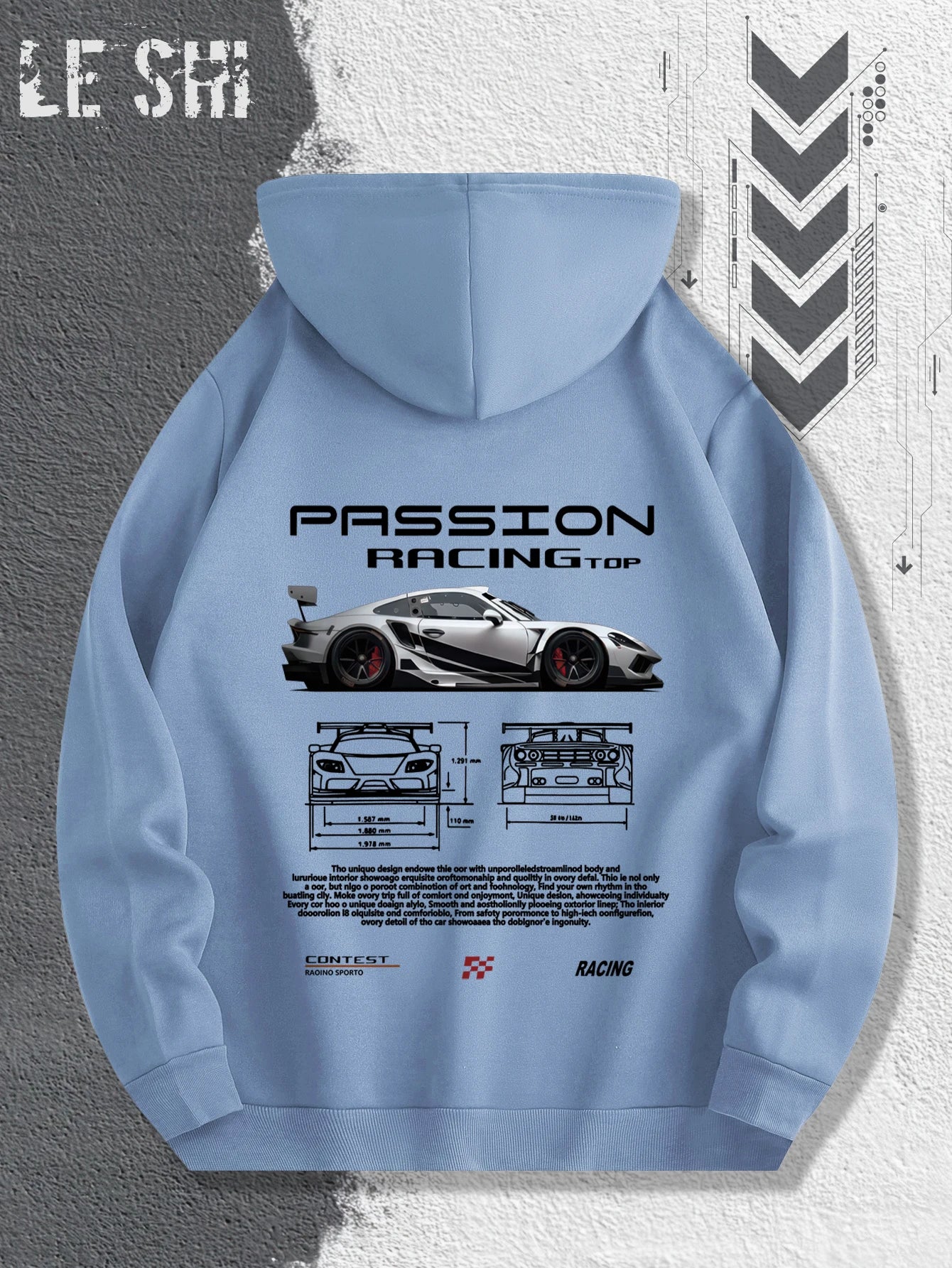 Men's Hooded Graphic Hoodie with Racing Designs, Polyester