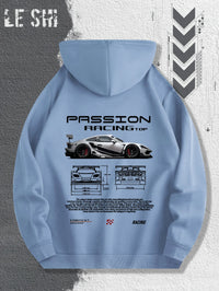 Men's Hooded Graphic Hoodie with Racing Designs, Polyester