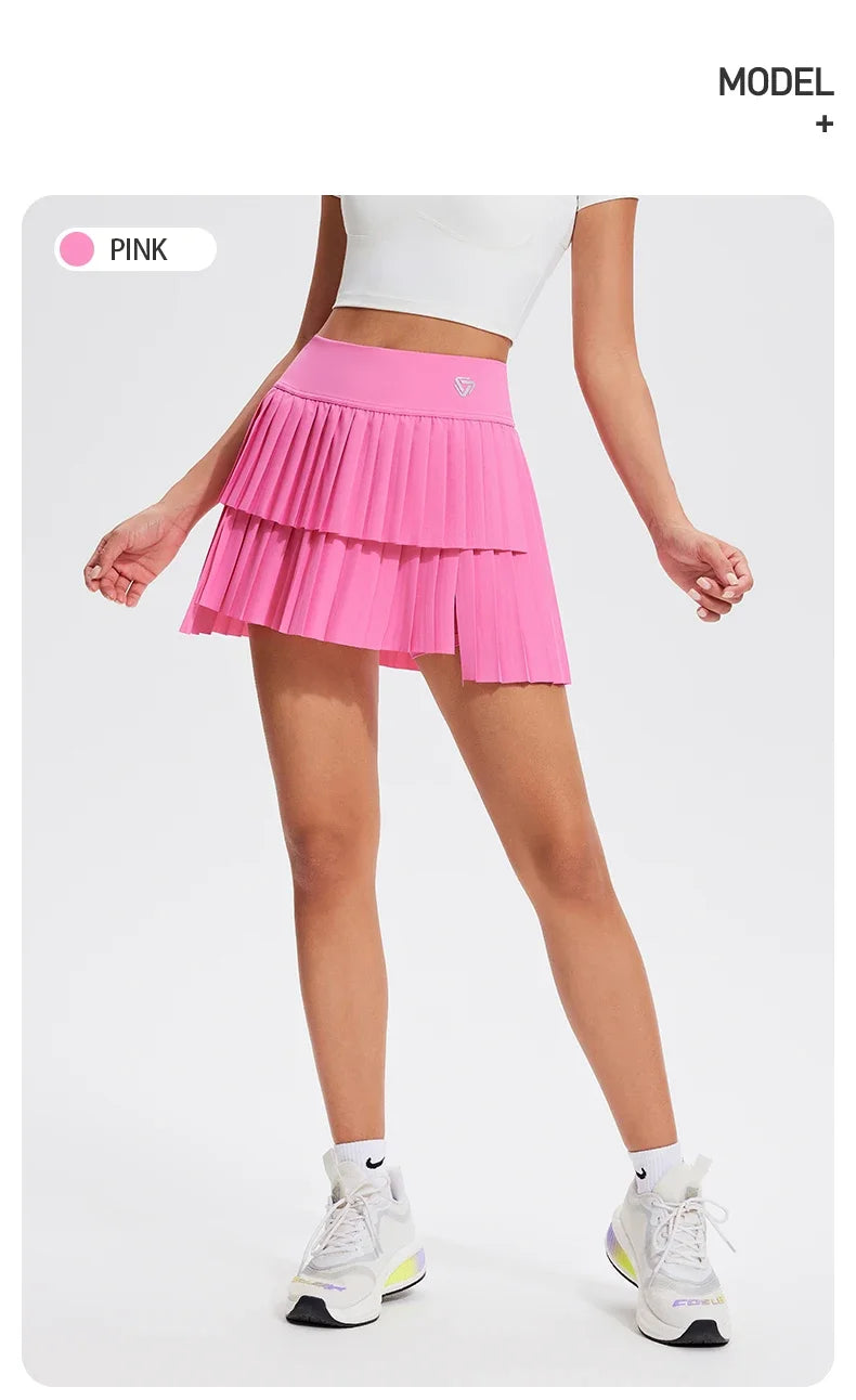 Women's Mini Pleated Sports Skort with Pockets and Double Layer