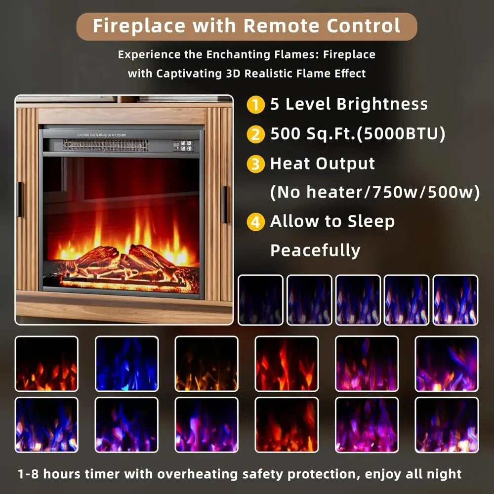 Electric Fireplace TV Stand, Modern Chic Entertainment Center for TVs Up to 80 inches, Curved Profile Design, Adjustable Shelves - Buy online at  Vibe In Cart.