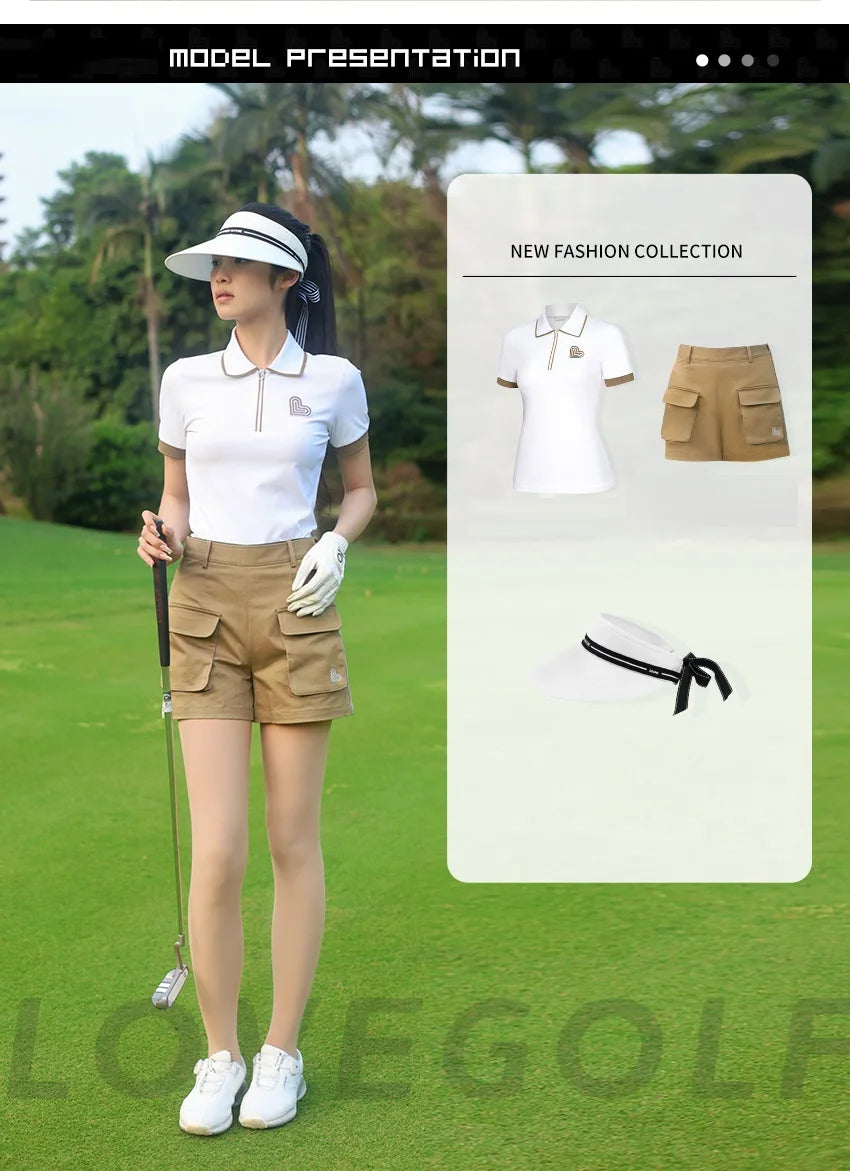 Love Golf Women Short Sleeve Sports Shirts Breathable Casual Tops Ladies High Waist Golf Shorts Quick Dry Skorts with Pockets
