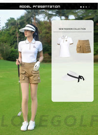 Love Golf Women Short Sleeve Sports Shirts Breathable Casual Tops Ladies High Waist Golf Shorts Quick Dry Skorts with Pockets