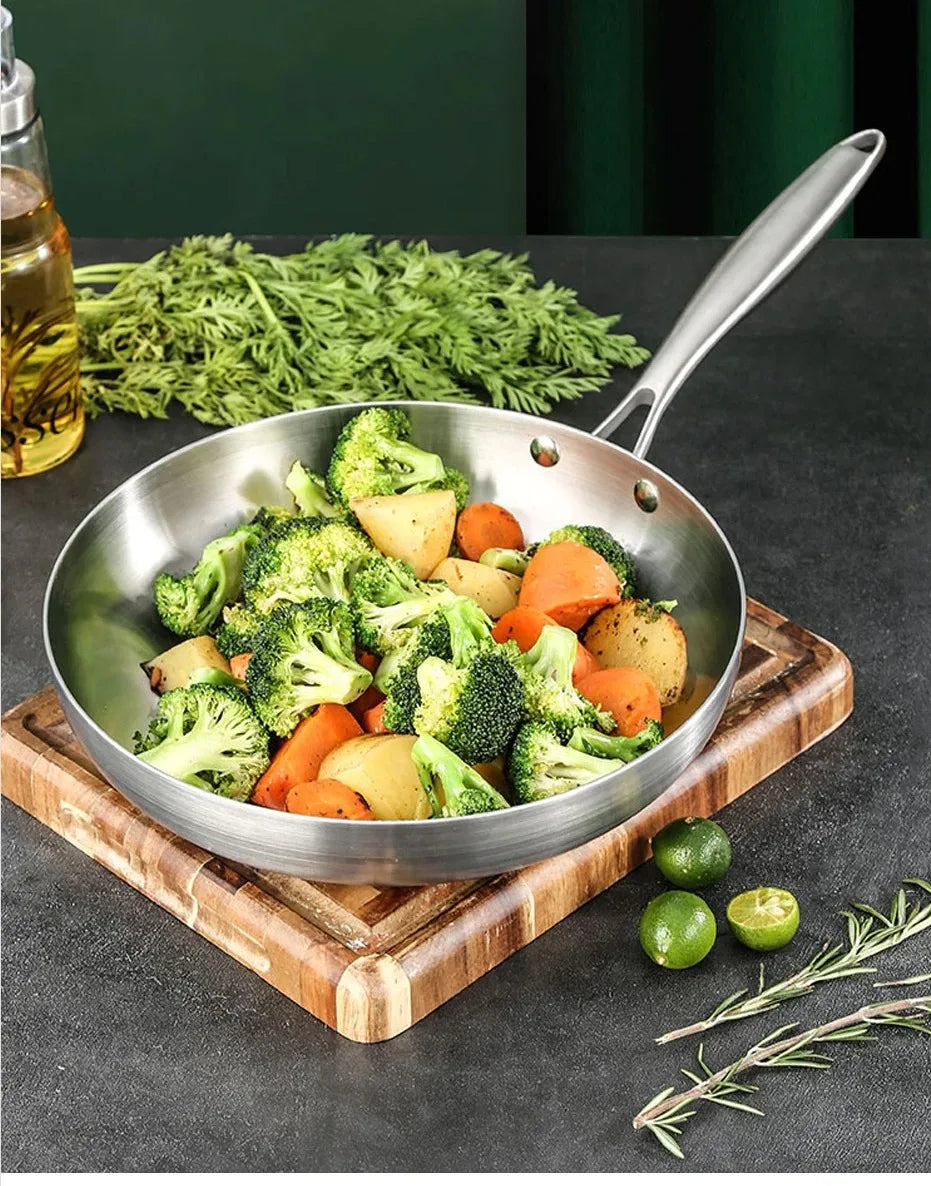 304 Stainless Steel Frying Pan NonStick Pan Fried Steak Pot Uncoated Kitchen Cookware For Gas Stove and Induction Cooker - Buy online at  Vibe In Cart.