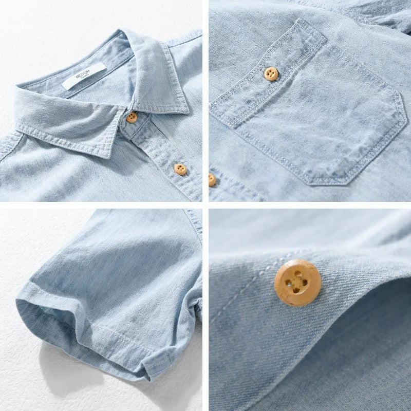 Light and Thin Summer Short-sleeved Denim Shirt for Men, Casual and Breathable, Sweat-wicking, Suitable for Daily Commuting. - Buy online at  Vibe In Cart.