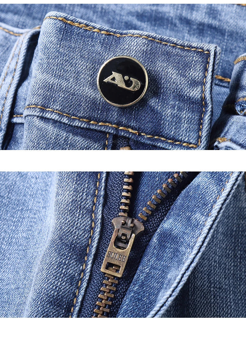 Spring Men's Light Blue Slim Casual Stretch Denim Jeans