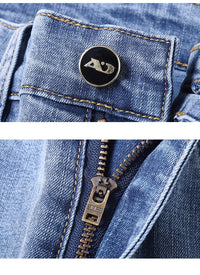 Spring Men's Light Blue Slim Casual Stretch Denim Jeans