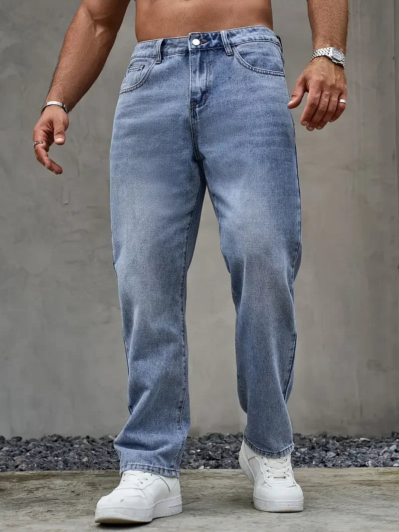 Men'S Washed Light Blue Loose Fit Jeans - All-Season, Non-Stretch Denim, Regular Length, Casual Style, Casual Wear Jeans | Relax - Buy online at  Vibe In Cart.