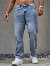 Men'S Washed Light Blue Loose Fit Jeans - All-Season, Non-Stretch Denim, Regular Length, Casual Style, Casual Wear Jeans | Relax - Buy online at  Vibe In Cart.