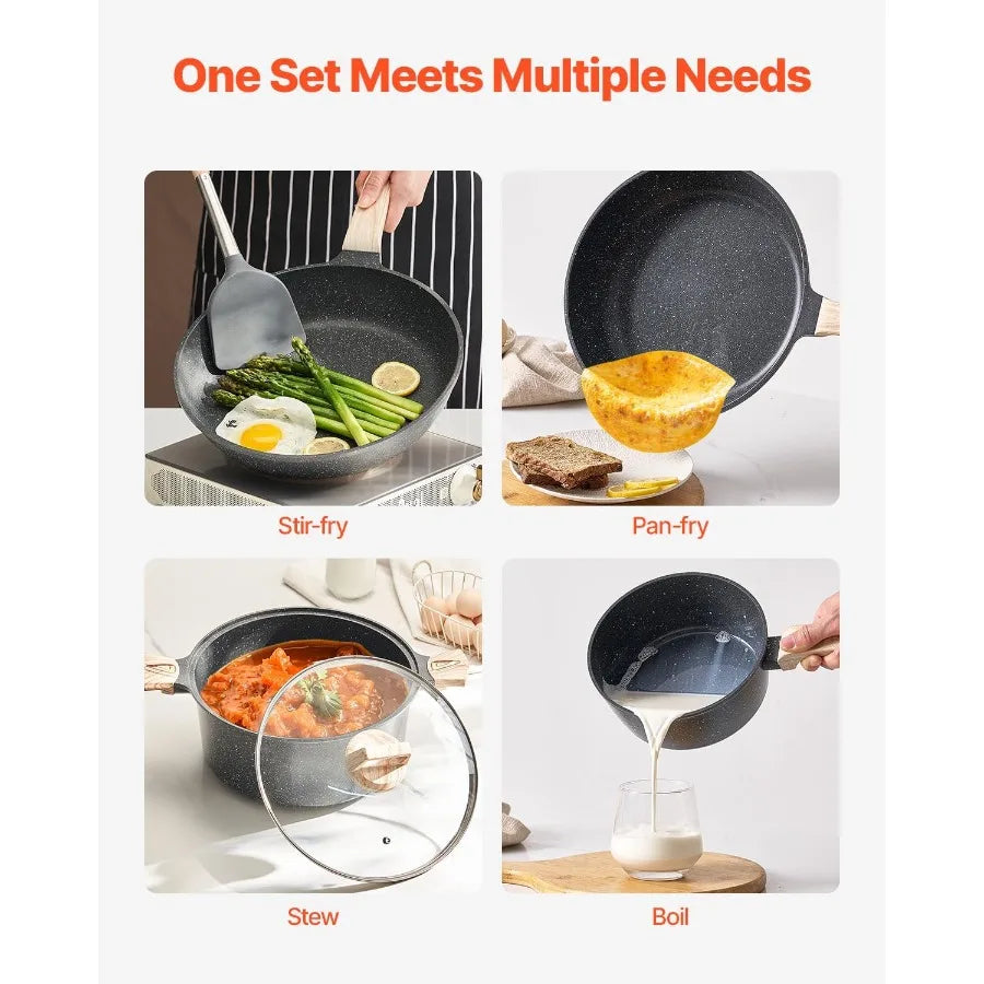 19 Piece Pots and Pans Set Granite Nonstick Cookware Set Induction Cookwares Kitchen RV Cooking Sets with Frying Sauce Saute Te - Buy online at  Vibe In Cart.