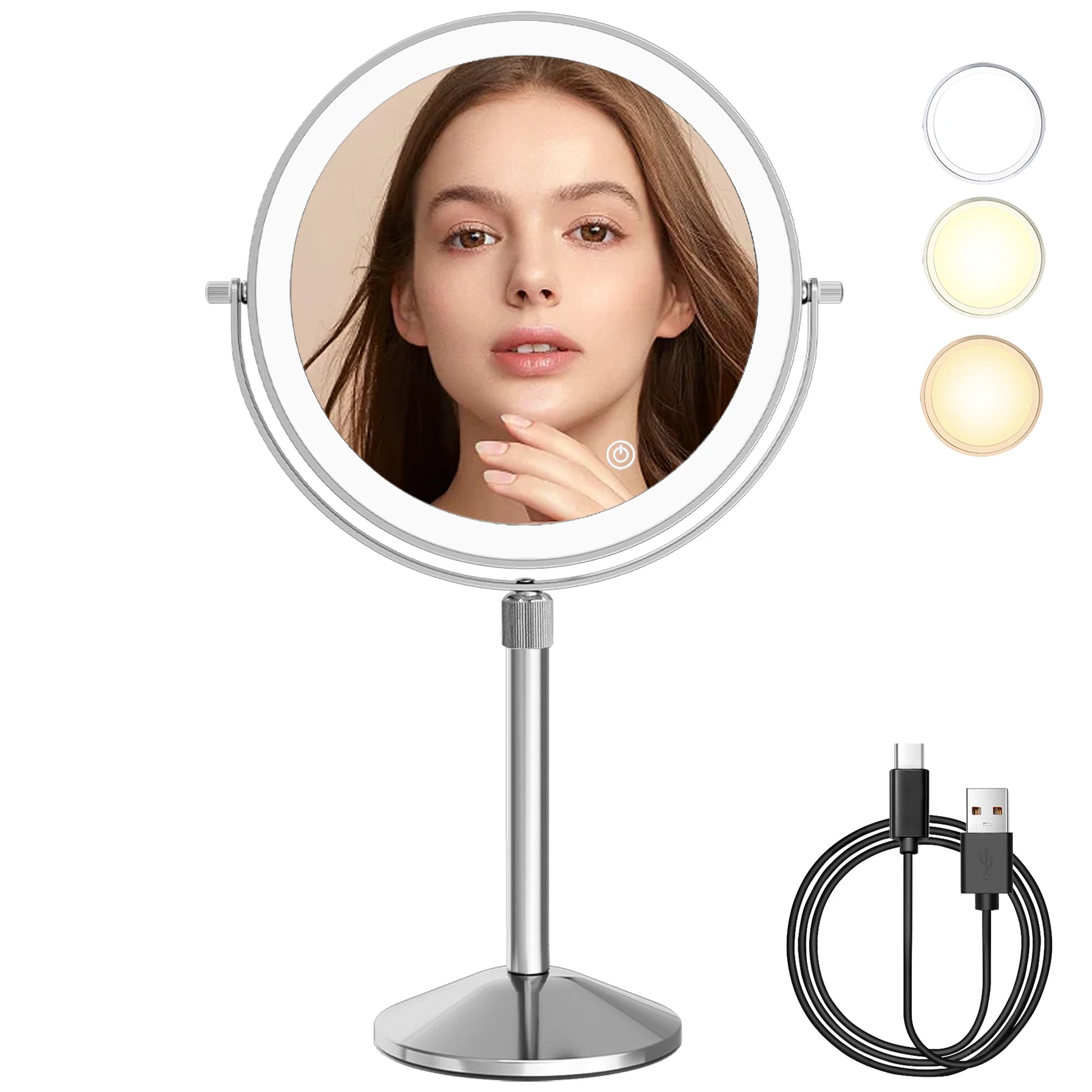 7" Makeup Mirror with Light USB Rechargeable Height Adjustable 1X/10X Magnifying 3 Color lighting 360° Rotation Vanity Mirror - Buy online at  Vibe In Cart.