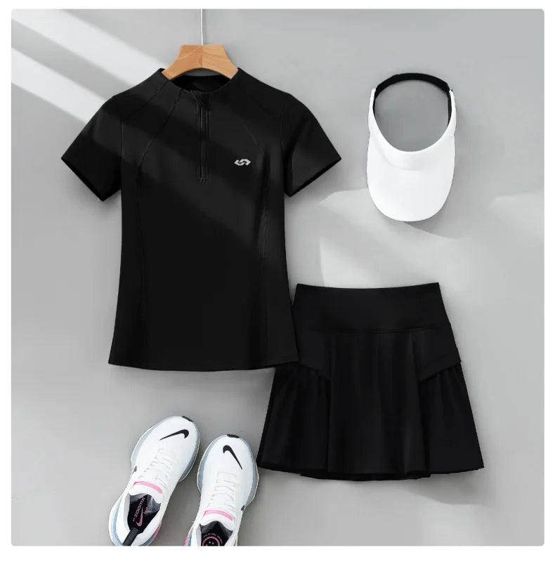 DRUR 2pcs Tennis Skirt Set Women Summer Sports Suit 2 Piece Fitness Top Skort Sets Ladies Golf Wear Set Sportswear Outfits 2025 - Buy online at  Vibe In Cart.
