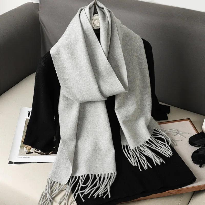 Women's Thick Warm Winter Polyester Scarf with Tassels