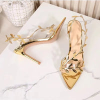 2024 Summer Fashion Patent Leather Gold Leaf Women Sandals Elegant Pointed toe Thin High heels Gladiator Sandalias Party Shoes - Buy online at  Vibe In Cart.