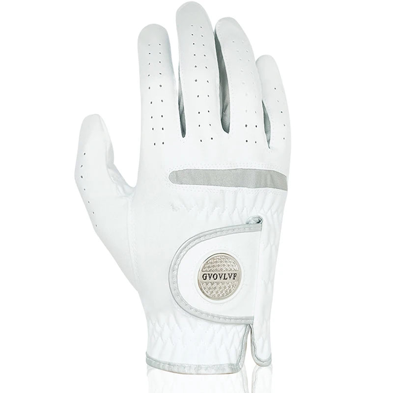 Men's White Fabric Golf Glove with Replaceable Magnetic Marker