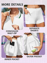 Anfilia Women Tennis Dress Polo Half Zipper Pleated with Built in Bra Separate Shorts One-Piece Slim Fit with Pockets Golf Dress - Buy online at  Vibe In Cart.