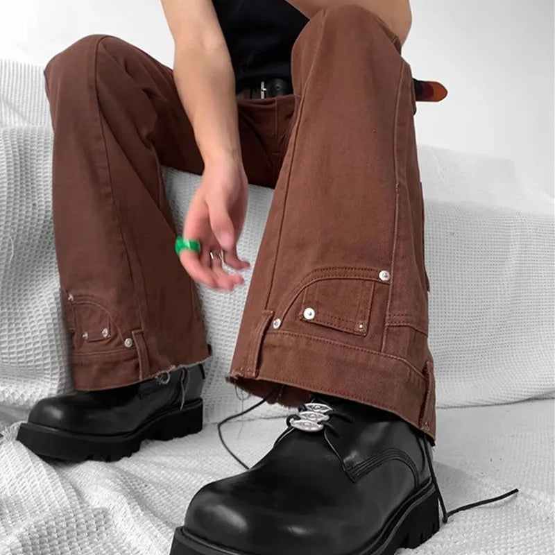 2025 Y2K Fashion Vintage Brown Baggy Flare Jeans Pants For Men High Street Hip Hop Women Casual Cotton Long Trousers Pantalon - Buy online at  Vibe In Cart.
