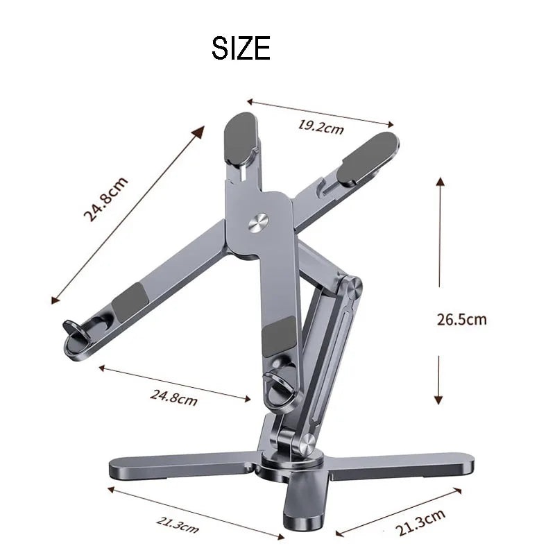 Adjustable Foldable Aluminum Laptop Stand for 10-17 Inch Laptops and Tablets in Gray Silver