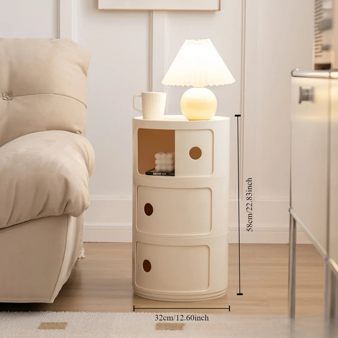 Round Cabinet with Sliding Doors -  Multi-Tiered Round Storage Unit for Living Room Bedroom - Buy online at  Vibe In Cart.