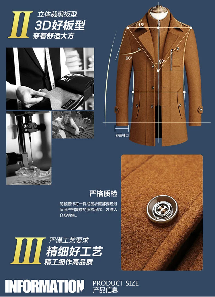 2025 new winter men's woolen coat, men's brand jacket, middle-aged double-shoulder long woolen windbreaker coat in European size - Buy online at  Vibe In Cart.