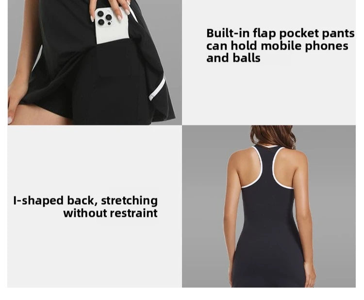 Tennis Dress for Women with Built in Shorts bra Womens Athletic Dresses Sleeveless Workout Skort badminton golf wear women