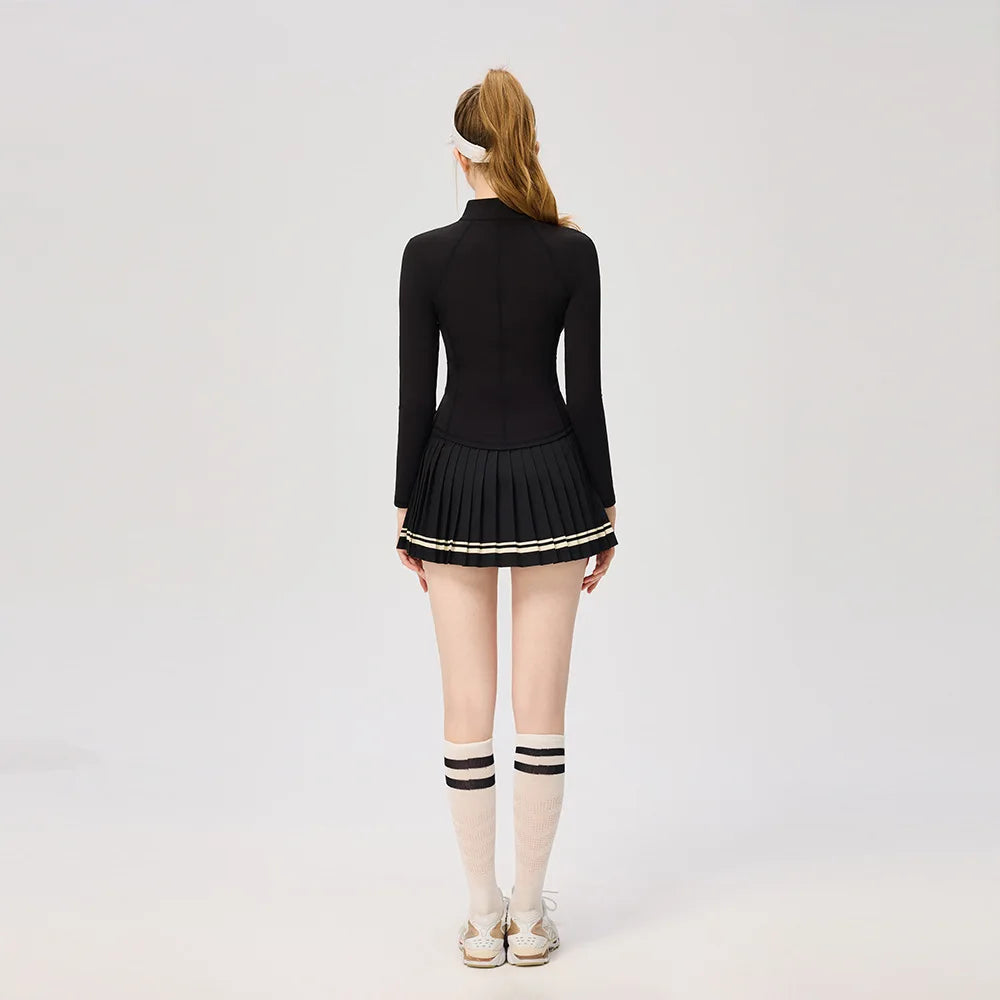 Women Long Sleeve Yoga Tennis Shirts Zipper Collar Workout Athletic Tops Ladies Slim Pleated Tennis Skirt Gym Short Skorts - Buy online at  Vibe In Cart.