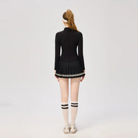 Women Long Sleeve Yoga Tennis Shirts Zipper Collar Workout Athletic Tops Ladies Slim Pleated Tennis Skirt Gym Short Skorts - Buy online at  Vibe In Cart.