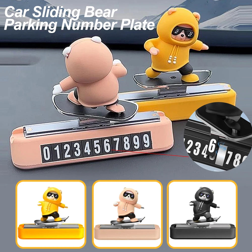 New Dashboard Car Decorations Skateboard Bear Magnetic Parking Number Plate Creative Car Cartoon Interior Interior Accessories - Buy online at  Vibe In Cart.