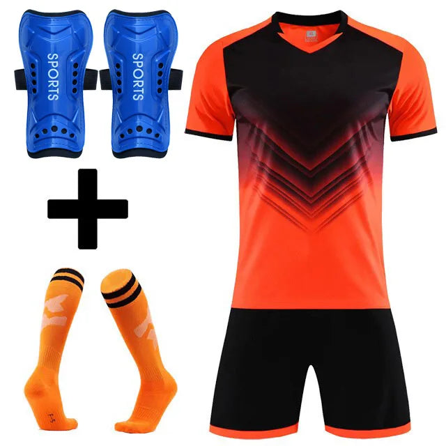 Men's and Boys' Polyester Football Jersey Set with Socks and Shin Guards