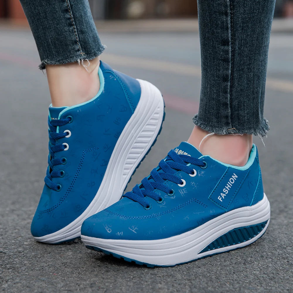 Ladies Casual Sports Shoes Breathable Comfortable Wedge Heel Thick Sole Sneakers Lace-up shoes - Buy online at  Vibe In Cart.