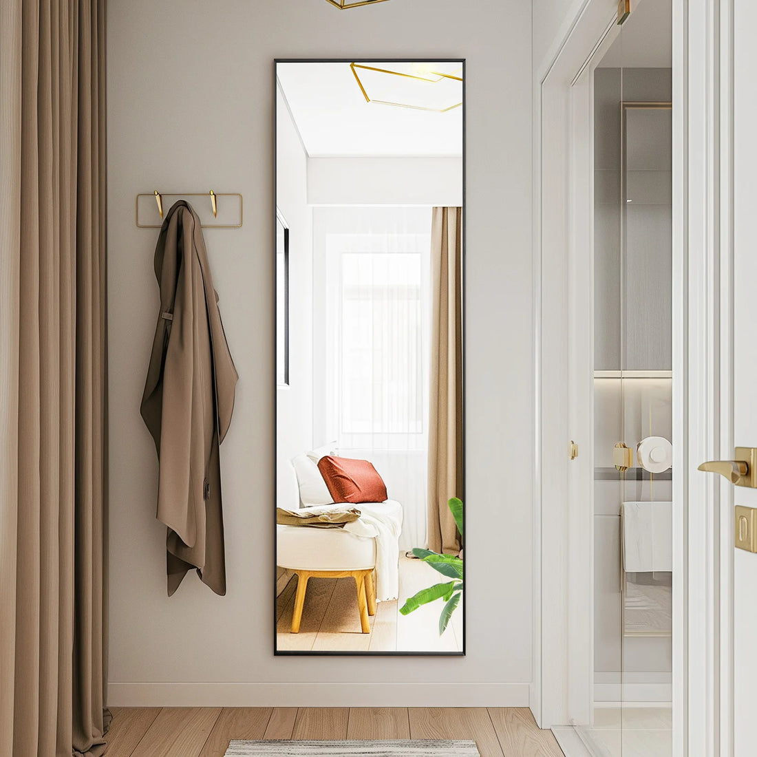 JHK 64"x21" Full Body Wall Mirror Standing Hanging or Leaning Wall-Mounted Mirrors with Stand Aluminum Alloy Frame Living Room - Buy online at  Vibe In Cart.