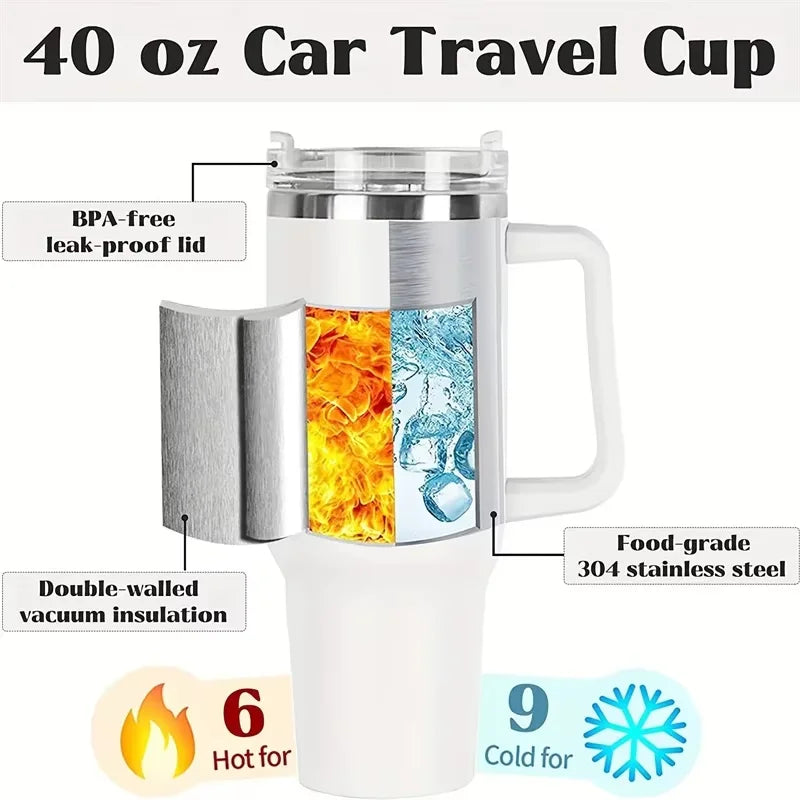 40oz Tumbler Vacuum Insulated Thermos Custom Travel Cup Stainless Steel Water Bottle Coffee Mugs With Handle Outdoor Drinkware - Buy online at  Vibe In Cart.