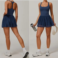 VITALINOVO Womens Tennis Dress with Built in Shorts Golf Dress Square Neck Athletic Outfits Active Dresses Raceback Padded Dress