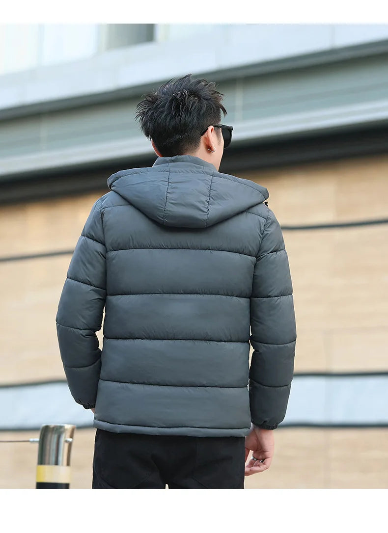 Men's Hooded Thermal Windproof Winter Jacket with Detachable Hood