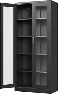 display storage cabinet with glass door, 67 inches curio cabinet with 4 adjustable shelves, hd tempered glass display case for h - Buy online at  Vibe In Cart.