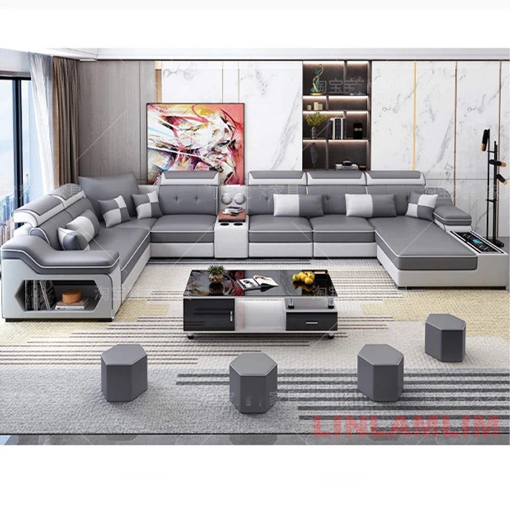 MANBAS Modern Scientific Cloth Sectional Sofa Set with Chaise Lounge, Bluetooth Speakers, and USB Charging Ports for Living Room - Buy online at  Vibe In Cart.