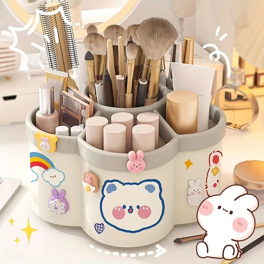 Rotating Plastic Pen Holder Desk Organizer with Multiple Compartments