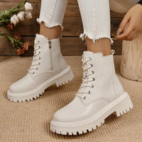 Winter Warm Short Plush Ankle Boots Women Fashion Zip Lace Up Platform Combat Boots Woman Comfy Low Heels Pu Leather Botas Mujer - Buy online at  Vibe In Cart.