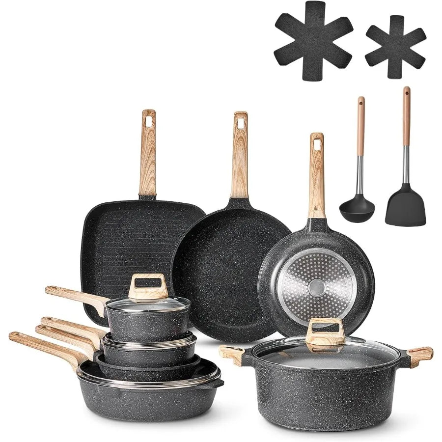 19 Piece Pots and Pans Set Granite Nonstick Cookware Set Induction Cookwares Kitchen RV Cooking Sets with Frying Sauce Saute Te - Buy online at  Vibe In Cart.