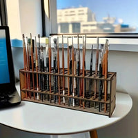 Double-Layer Wooden Brush and Pencil Holder with 67 Slots