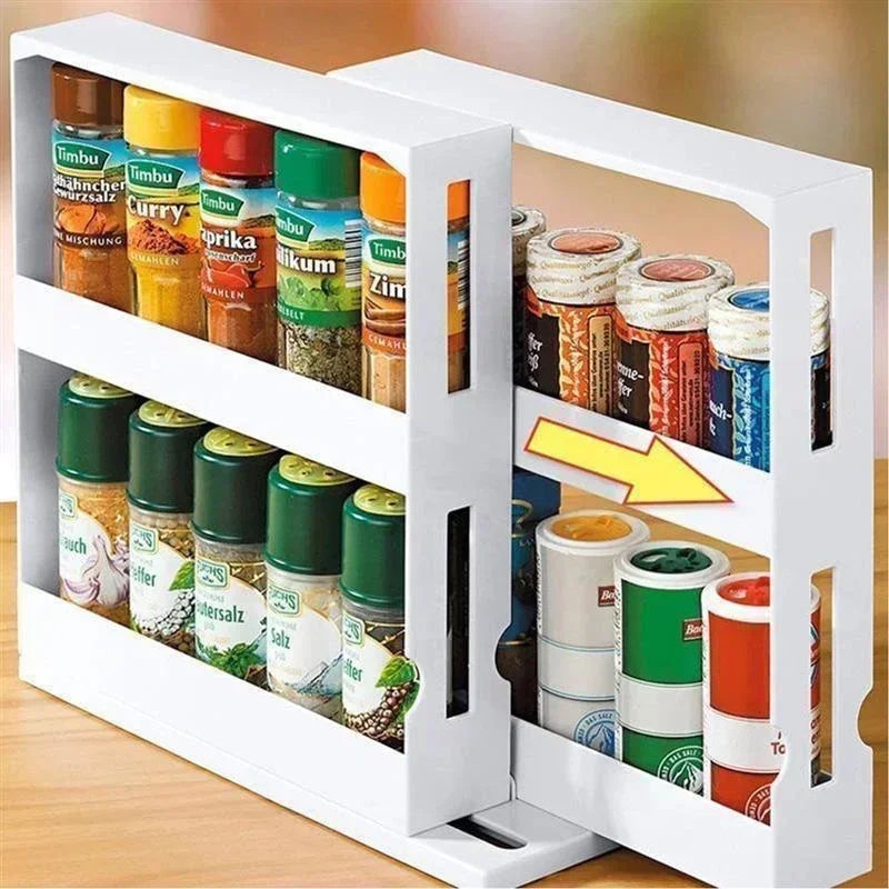 Multi-Function 2 Tier Rotate Spice Storage Rack Seasoning Swivel Storge Organizer Shelf kitchen bathroom creative household item - Buy online at  Vibe In Cart.