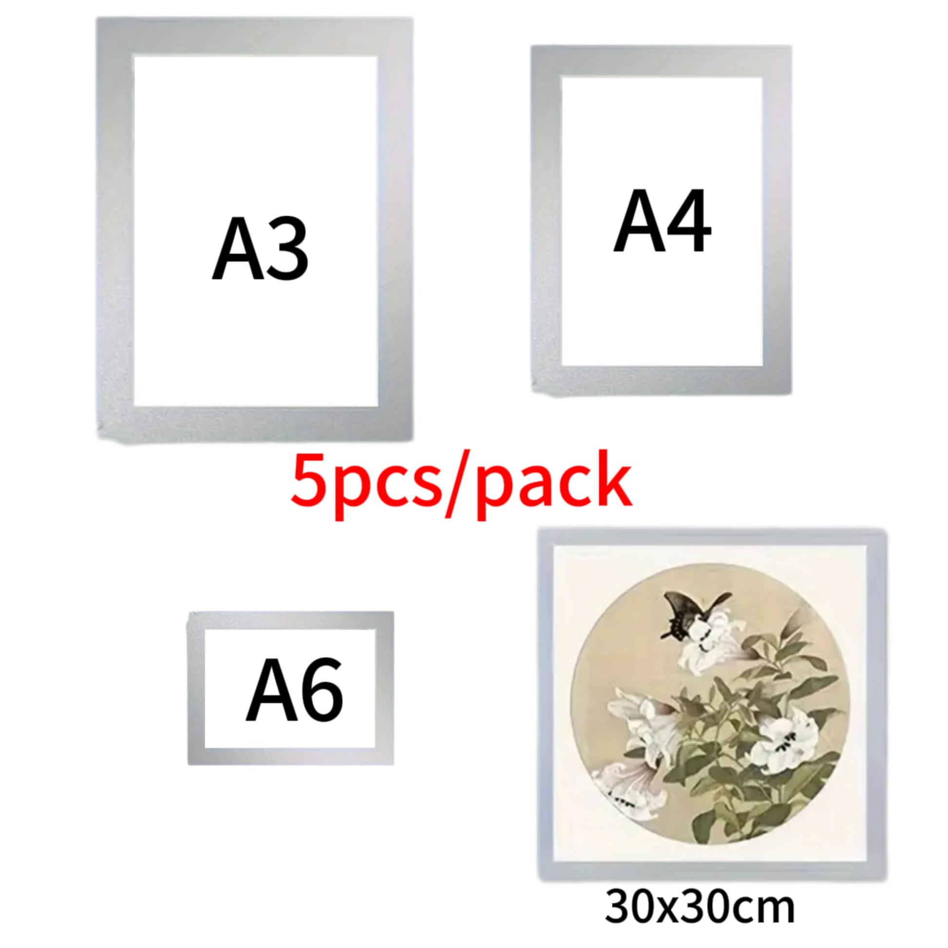 Magnetic Picture Frames for Walls, 5 Pack, A3 A4 A6 Square