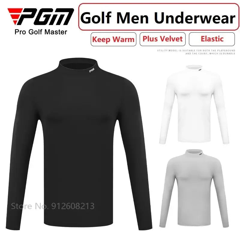 Men's Long-Sleeved Fleece Warm Golf Shirt With Stand Collar