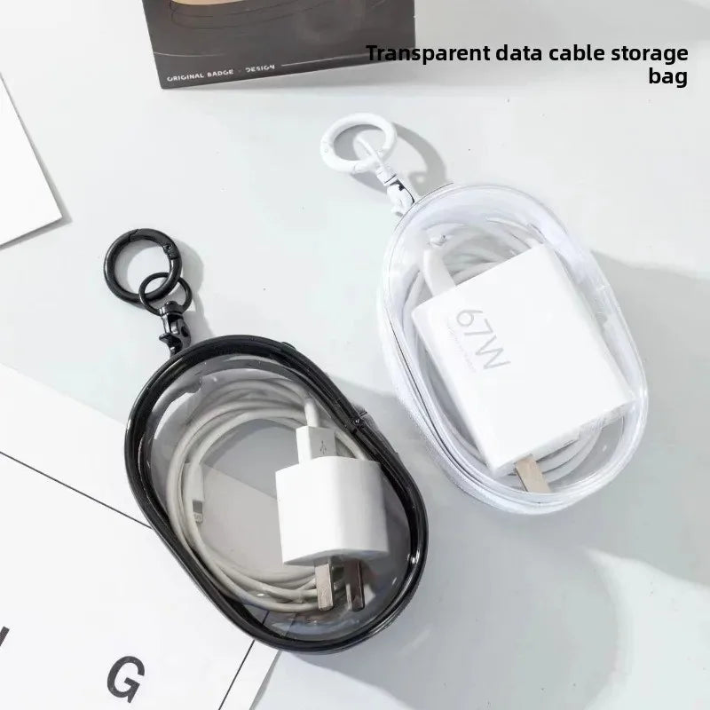 Black Transparent Portable Cable Organizer Bag for Travel Accessories