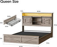 Vabches Bed Frame Queen with 4 Drawer&Storage Headboard Platform Bed Frame with LED Light& Power Strip&Sliding Barn Door Bedroom - Buy online at  Vibe In Cart.