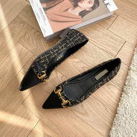 Women's Pointed Toe Low-Heeled Slip-On Flats with Metal Decoration